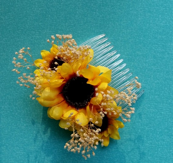 Sunflower hair comb Barn Weddings Bridal party accessories