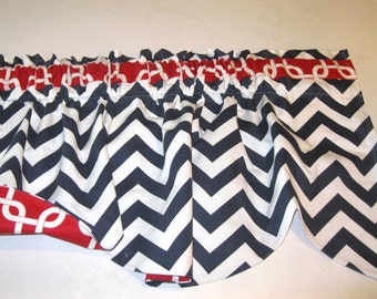 red white blue Scalloped window valance red white interfacing 17 X 106