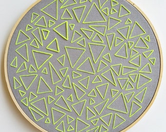 Neon Green on Gray-- Triangle Traffic Hand Embroidery