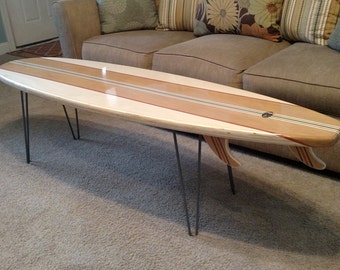 surfboard coffee table natural wood and navy blue surfboard coffee table natural wood and navy blue