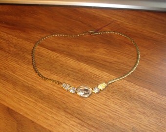 vintage necklace choker goldtone chain rhinestones