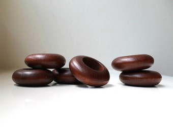 Vintage Modern Teak Napkin Rings Chunky Set of 6 Danish Modern