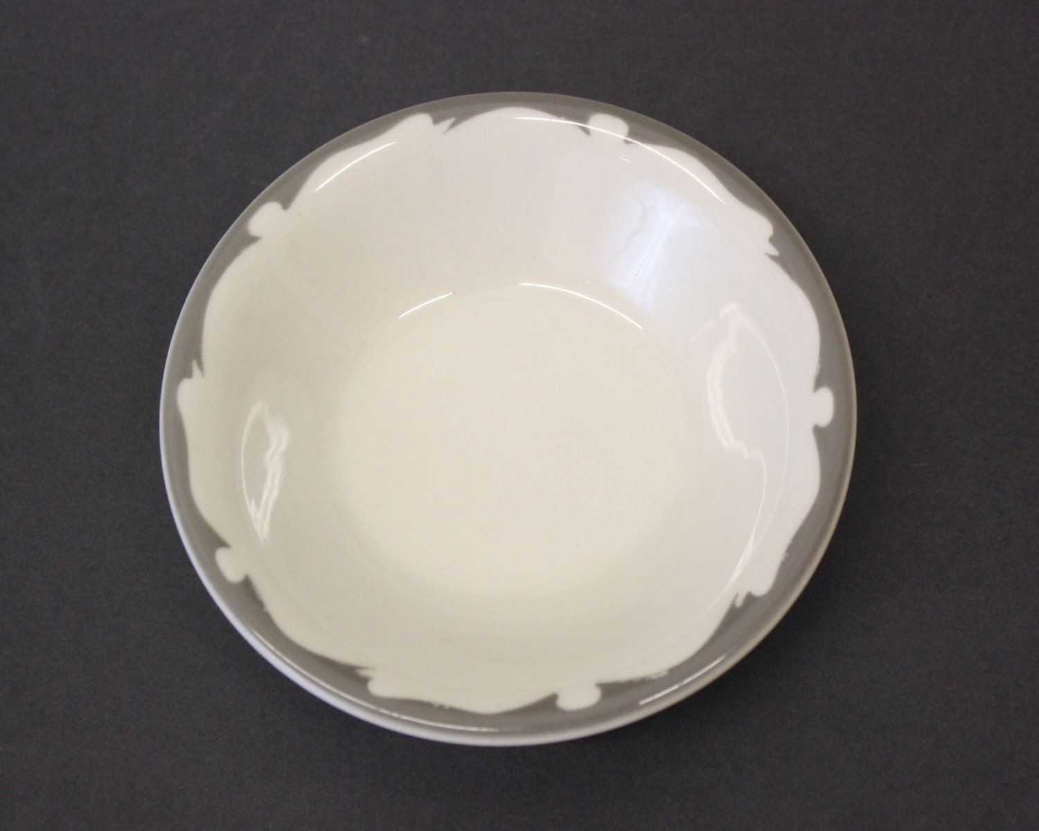 Vintage White Buffalo China Dessert Dish with Grey Design on