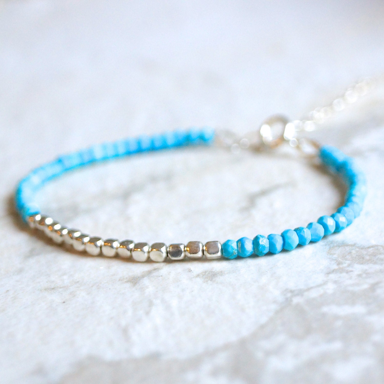 Turquoise & sterling silver delicate beaded bracelet