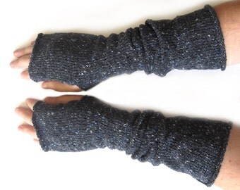 Knitted Long Fingerless Gloves, Thumbhole Arm Warmers, gifts for men