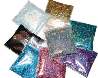 SOLVENT RESISTANT HOLOGRAPHIC Glitter Sampler Set for Glitter Nail Art, Glitter Nail Polish and Glitter Crafts