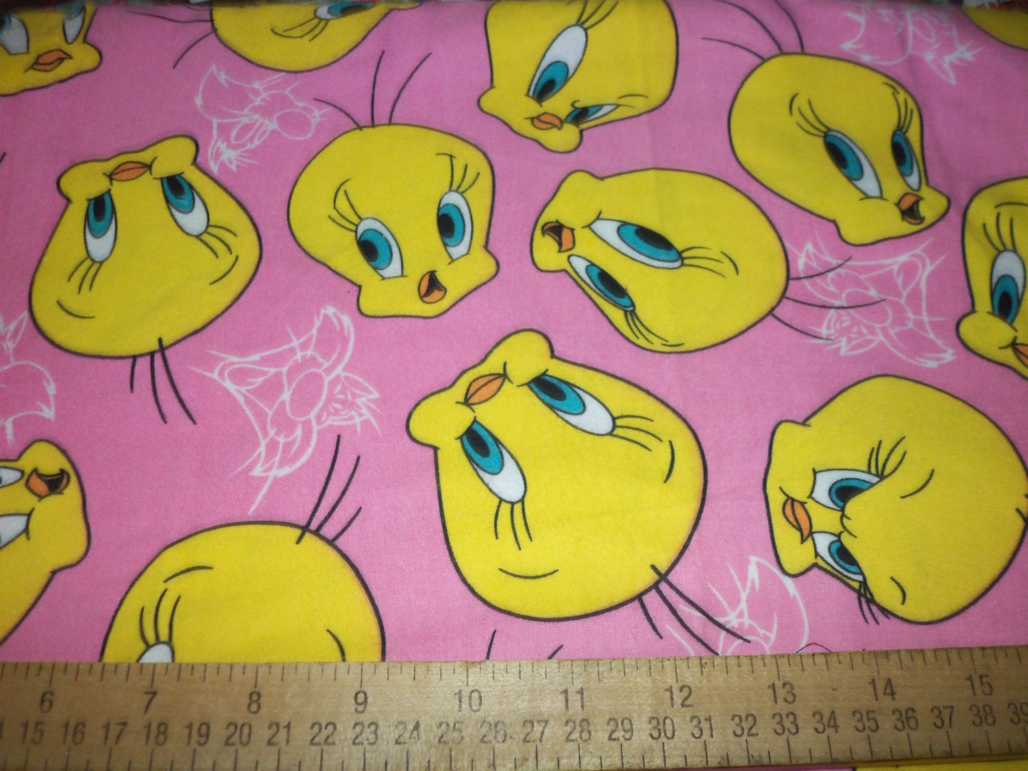 Tweety Bird Fabric Flannel Pink with Faces Very Nice By Fat