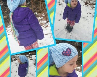 KIDS PHISH HAT I Heart the Phunk Fishman Donut Slouchy Baby Blue Winter Hat, kids size, Unisex, ooak, Free Gift Wrap Option