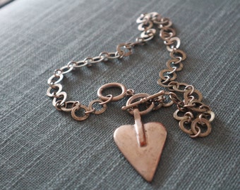 Modern stylish silver metal heart chain choker