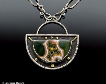 Another Dimension - Ocean Jasper Sterling Silver Necklace with 18K Gold