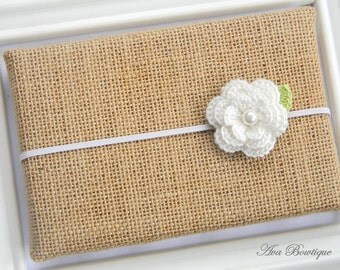Baby Flower Headband - Baby Ivory Flower Headband - Ivory Flower Headband - Crochet Flower Headband