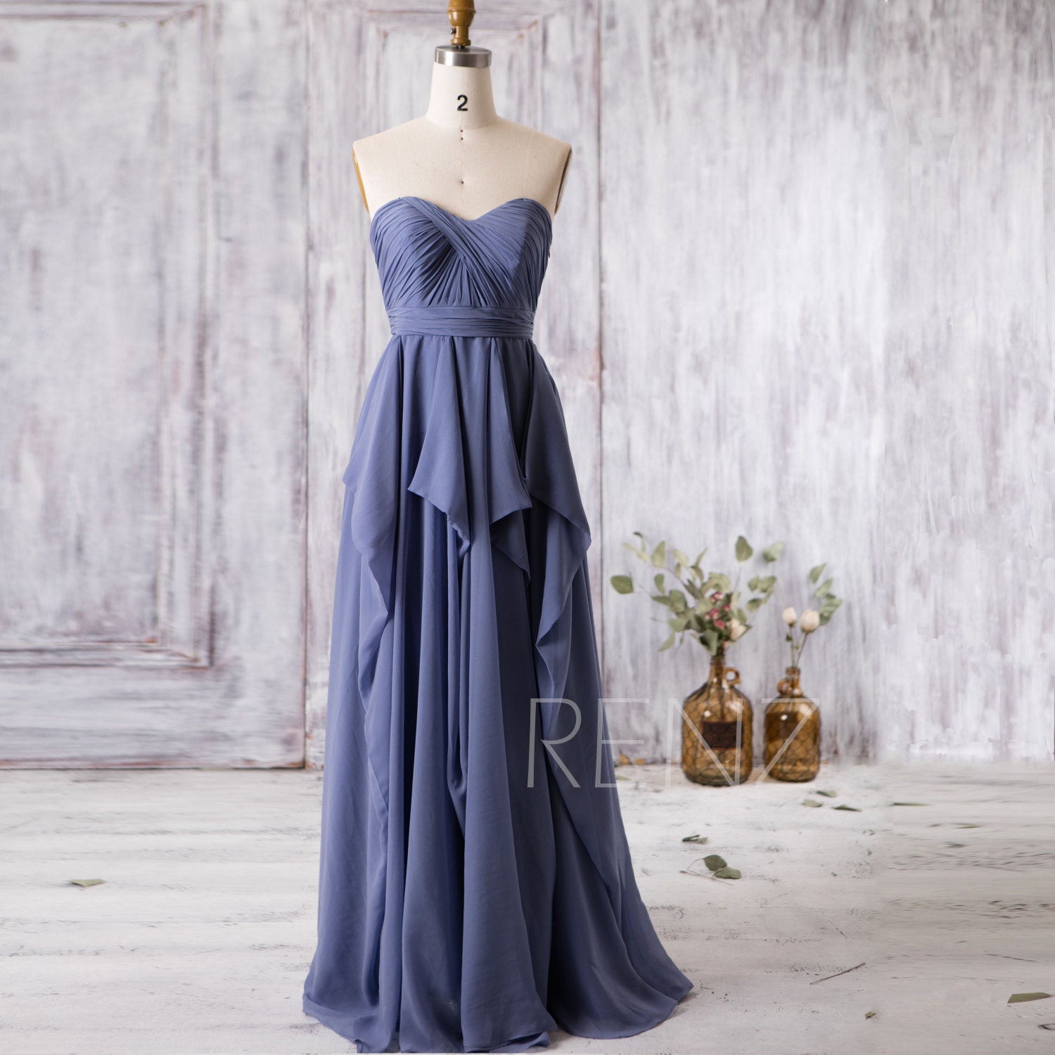 2016 Steel Blue Bridesmaid Dress Strapless Wedding by RenzRags