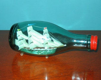 Vintage PERRIER Ship in a Bottle from Perrier's England Export Campaign FOIL CAP