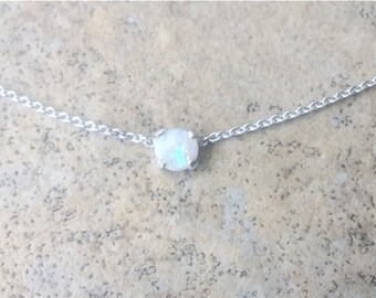 Genuine Opal (October Birthstone) 4mm choker necklace in Sterling Silver or Gold
