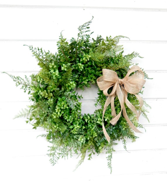 Burlap Boxwood & Fern Wreath