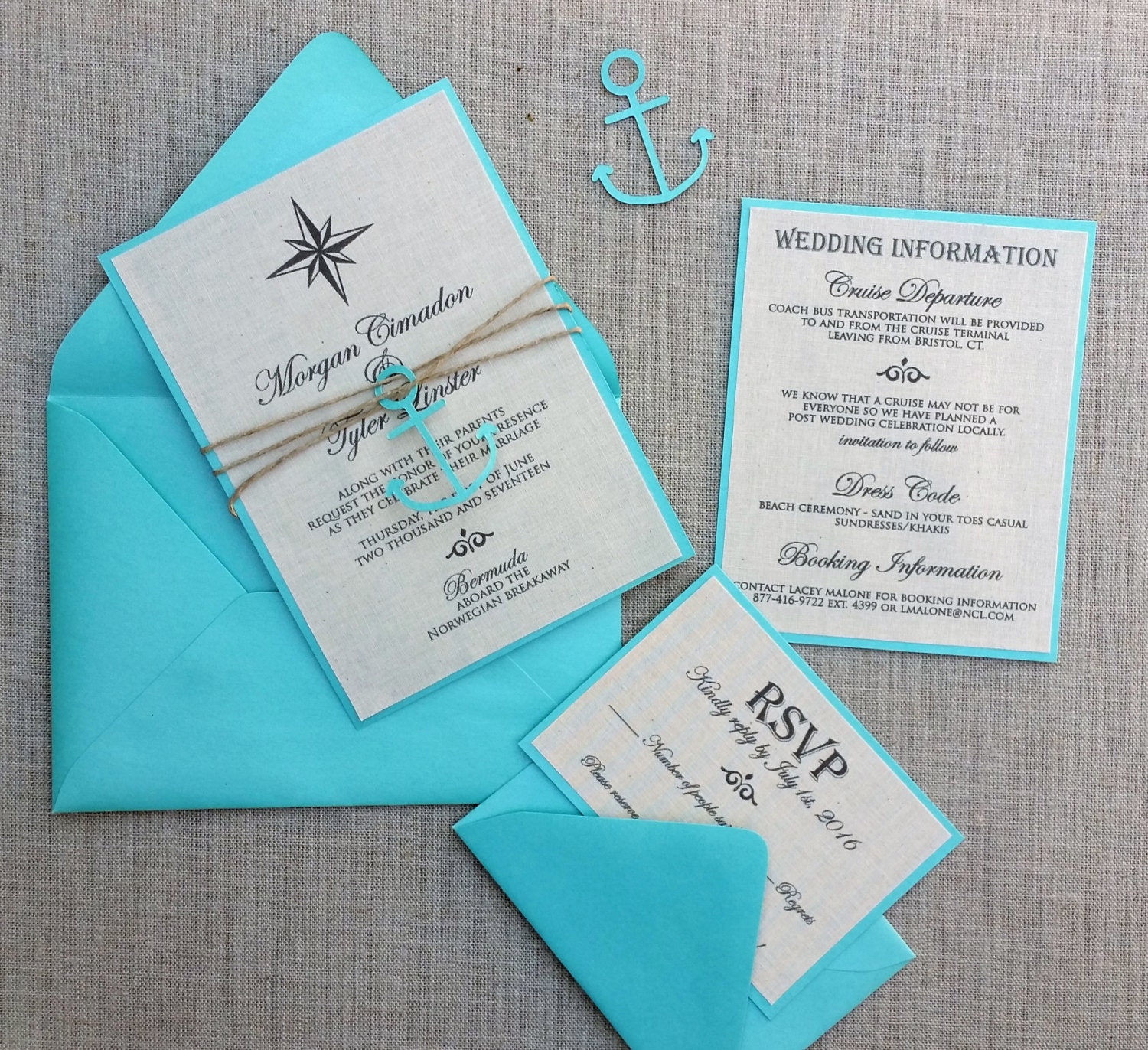 Nautical Wedding Invitation Linen Wedding by BlushandBirchPaper