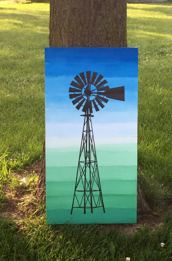 Windmill Painting Windmill Wall Art Wood Planked Windmill