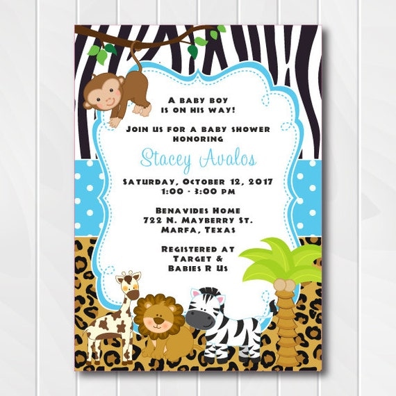 Jungle Safari Invitations for Boys Safari Baby Shower Invite