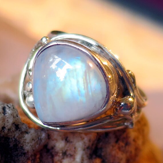 Custom Made Medium Size Bezzle Set Rainbow Moonstone Gemstone