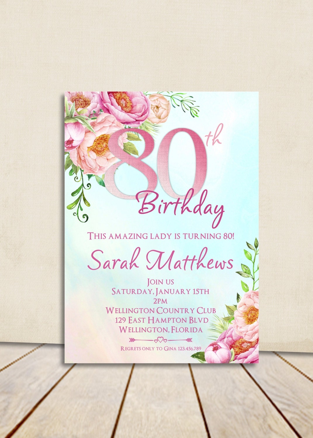  80th Birthday Invitation Adult Birthday Party Invite