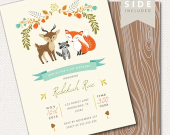 Woodland Birthday Invitation, Fox Birthday Invitation, Fall Birthday Invitation, Printable Invitation, Personalized Invitation