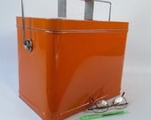 Orange Tin with Lid and Handle, Colorful Bin, Secure Tote, Craft Toy Kitchen Storage Orange Tin with Lid and Handle, Colorful Bin, Secure Tote, Craft Toy Kitchen Storage