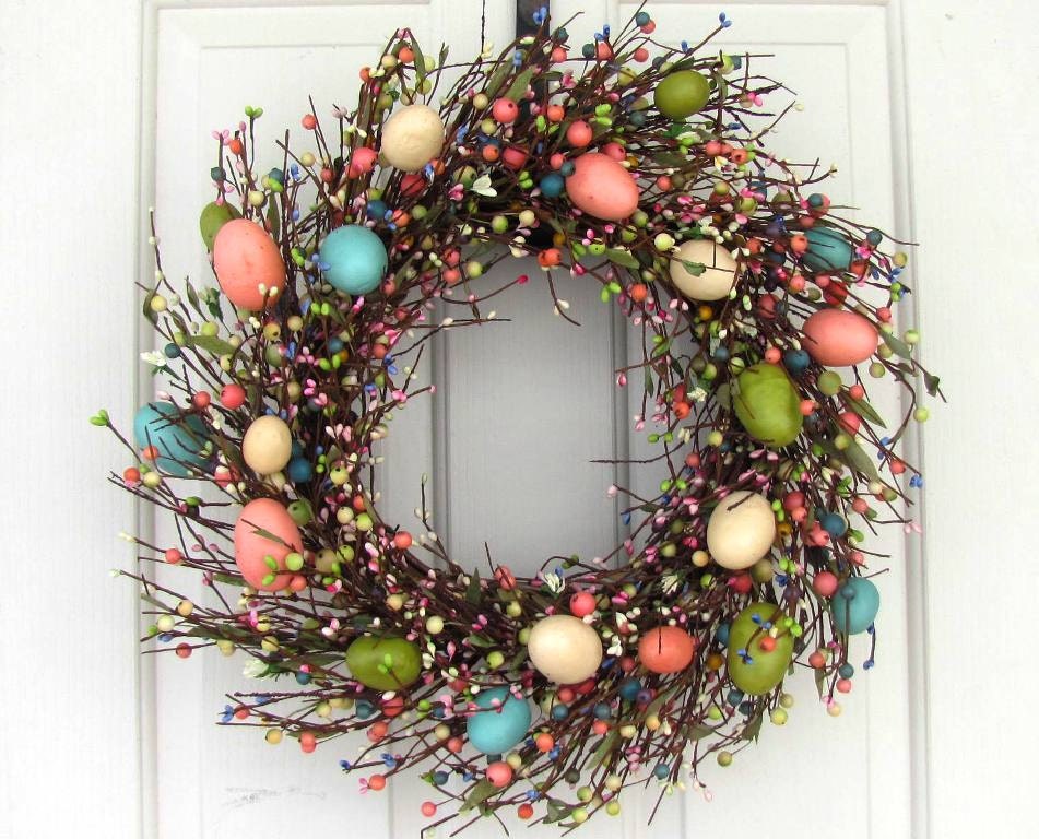 Spring Wreath - Easter Wreath - Pastel Spring EGG Mix Pip Berry Wreath - Primitive Wreaths - Easter Home Decor - Easter Egg