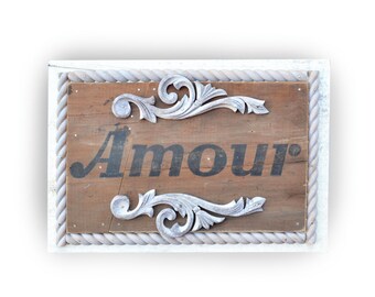 Love sign, wood wall art, valentines gift decor, amour, 5th anniversary gift, shabby decor by Elizabeth Rosen