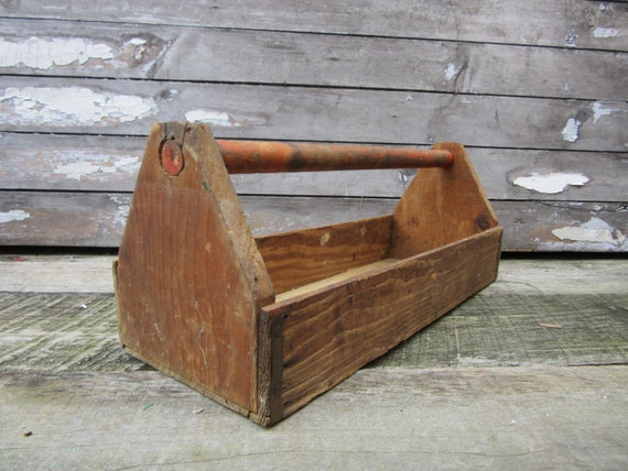 Vintage Tool Box Wooden Tool Caddy Rustic Wood Box Old