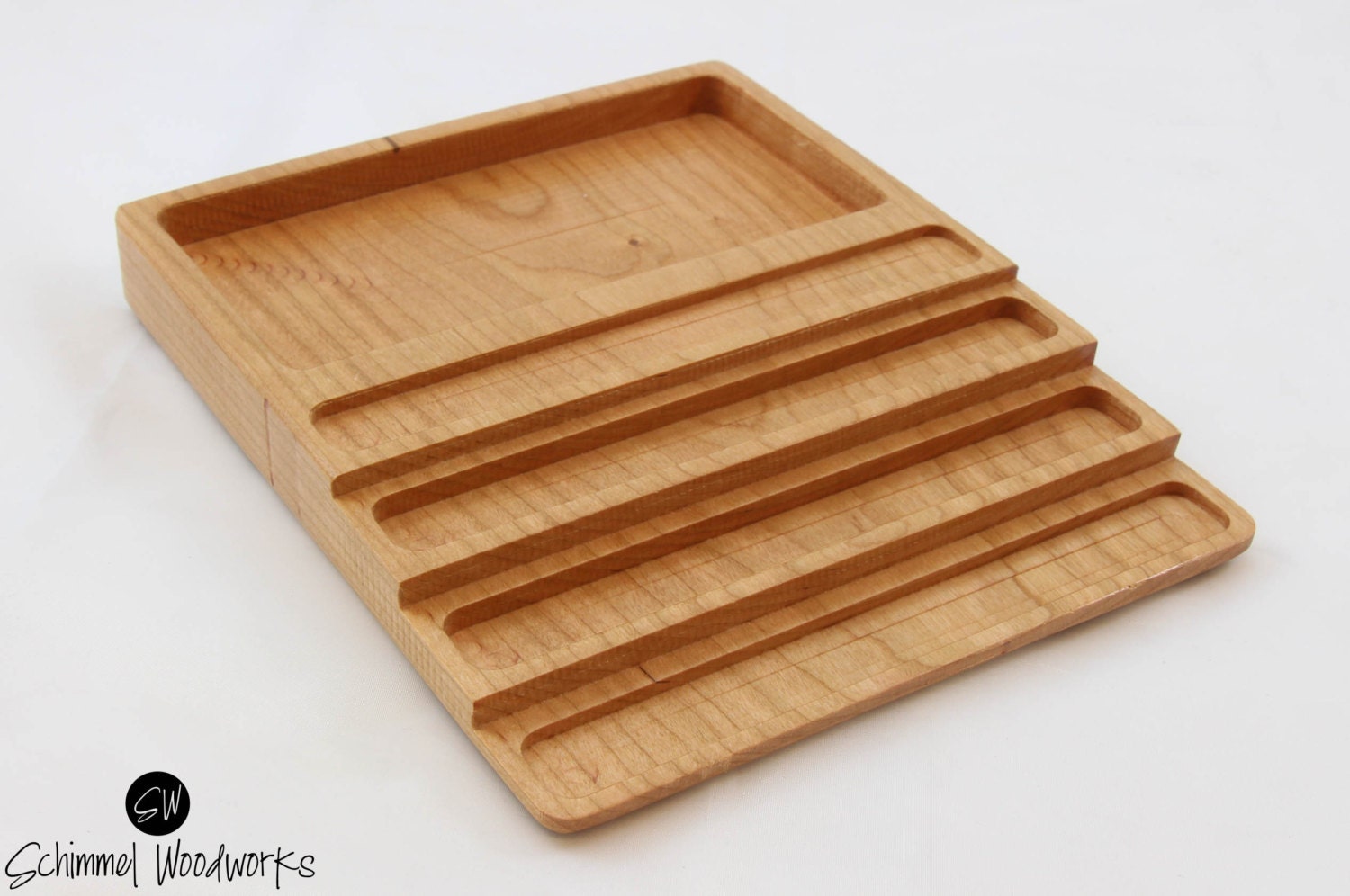 Cherry or Walnut wood Pen tray with Desk Organizer. Pen tray