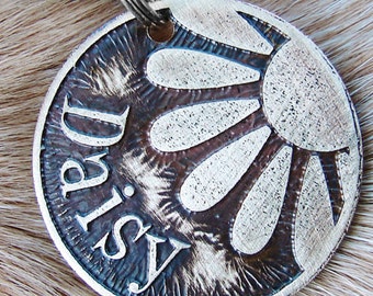 Pet Tag , Dog Tag , Pet ID , Custom Pet Tag , Dog Tag for Dogs , Cat Tag , Personalized DogTag , Etched Brass Large Daisy Pet Tag