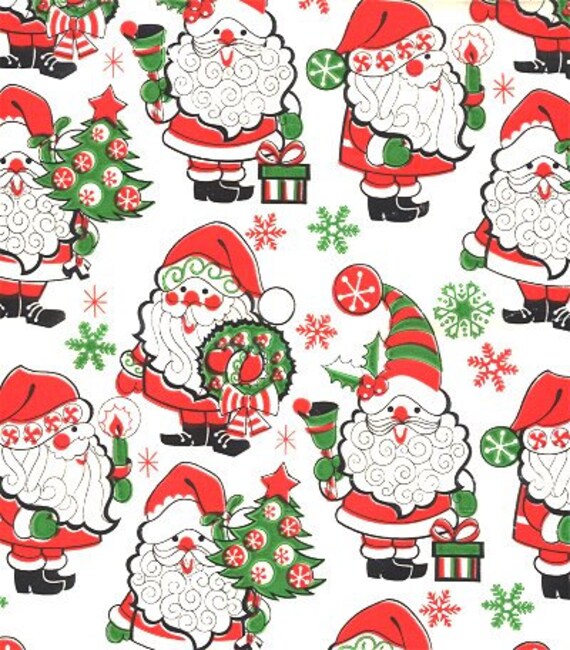 Items similar to Vintage Christmas Wrapping Paper Santa Claus 1960s ...