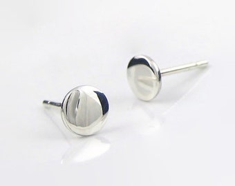 Silver Circle Studs - 925 Solid Sterling Silver Small Modern Minimalist Dot Disc Earrings