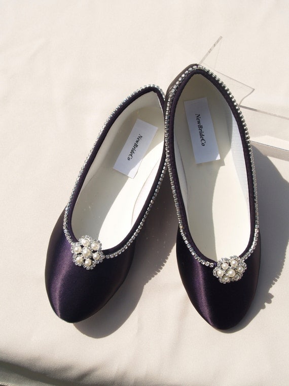 BLING Wedding Shoes Eggplant Flats 15 colors Shoes Satin