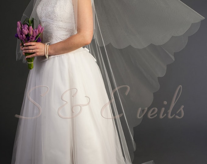 2-Tier CATHEDRAL DROP Veil w/ SCALLOPED edging, bridal veil, wedding veil, floating veil, blusher veil, champagne, blush, ivory color