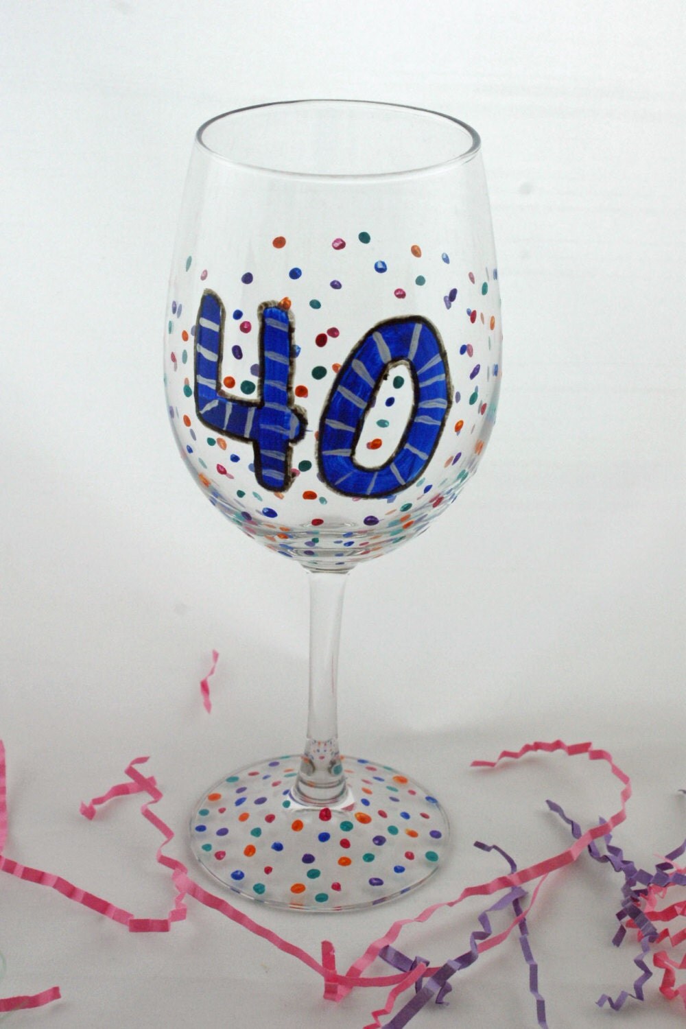 Hand Painted Birthday Wine Glass Birthday Wine Glass 40th