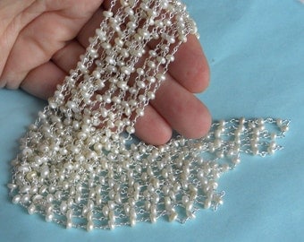 Pearl Rosary Chain Beads 9 to 18 Inches Sterling Silver Wire Chain 4mm White Freshwater Pearl Rosary Chain Take 10% Off Pearl Jewelry Supply