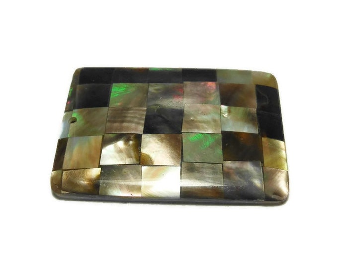 Black lip pendant, black lip, mother of pearl shell and resin focal bead, rectangular. Great for beach wear!