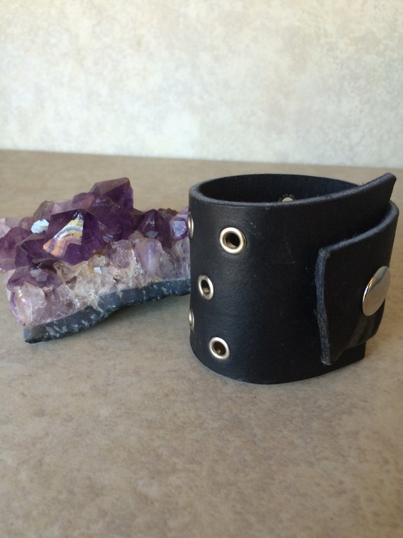 Black Leather Riveted Cuff