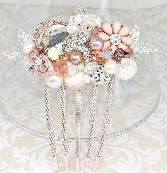 Rose Gold Bridal Comb-Petite Blush Hairpiece Bridal Hair