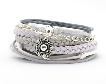 Gray White Bohemian Jewelry, Gray White Silver Boho Bracelet, Gypsy Women Bracelet, Mandala Yoga Bracelet, Christmas gift for her