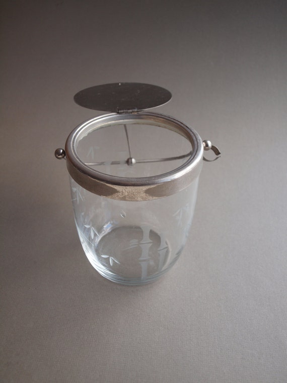 Mid century ice bucket bamboo etched glass ice bucket vintage