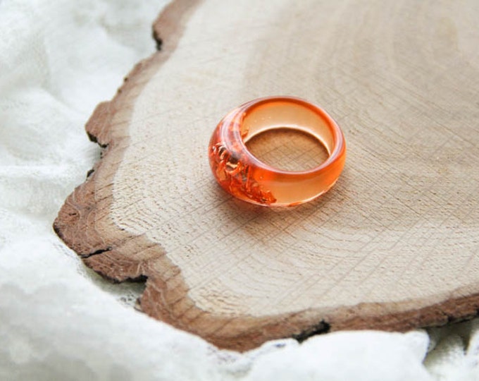 Orange Geometric Resin Ring With Copper Flakes, Anniversary Ring, Modern Materials, Epoxy Ring, Bold Ring, Stacking Resin Ring, Gift For Her