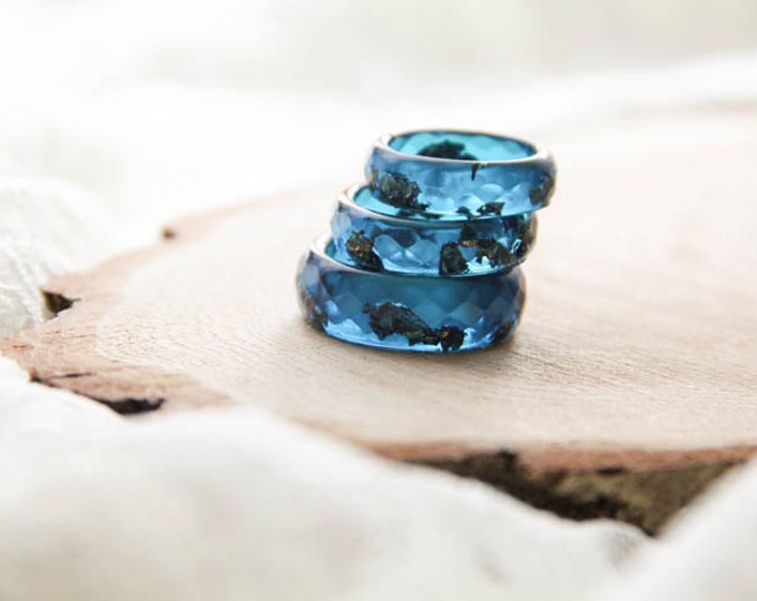 Cobalt Blue Resin Ring, Faceted Resin Ring with Copper Flakes, Epoxy Ring, Unique Resin Jewelry, Gift For Her, For Girlfriend, For Friend