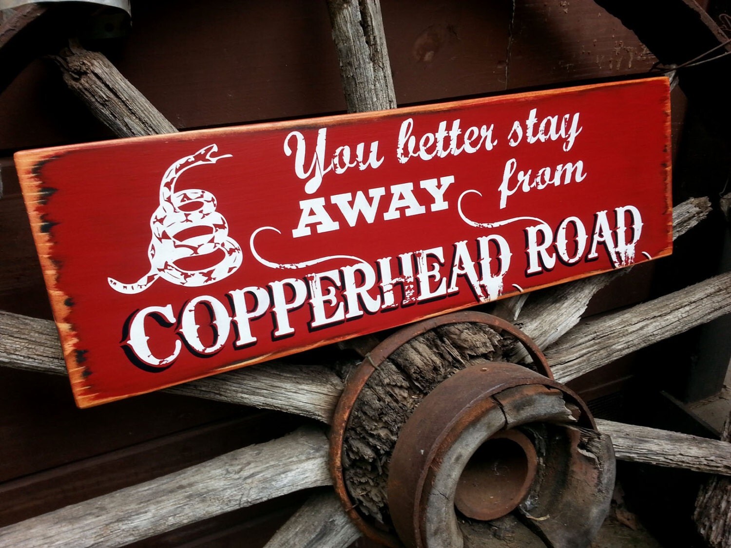 COPPERHEAD ROAD SIGN Hand Painted Wooden Sign Subway Art