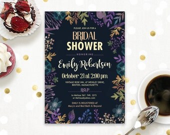 Autumn Bridal Shower Fall Bridal Shower Invitation Printable Black & Purple Wedding Shower Invite DIY Editable PDF Template INSTANT DownLOAD