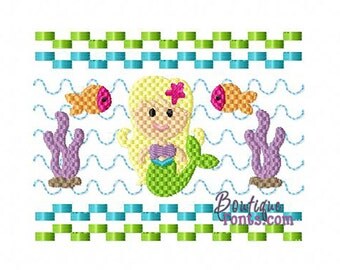 Faux Smocking Mermaid Embroidery Design - Instant Download