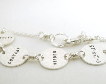 Sobriety Date Serenity Custom Date Sobriety Bracelet Courage Wisdom Hand Stamped Sterling Silver Sober Anniversary - Gift for Women