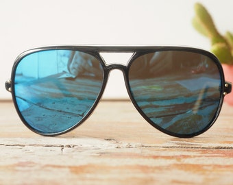 Vintage Sunglasses Aviators 1970's Mirrored Lens Multi Layer Plastic Made In Japan