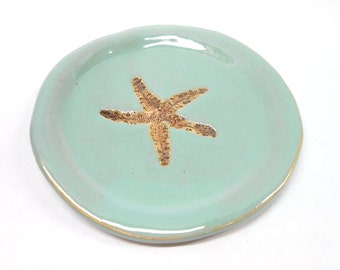 Starfish Pottery Plate Starfish Soap Dish Ceramic Spoon Rest Pottery Soap Dish Pottery Plate Unglazed Starfish Impression in Turquoise